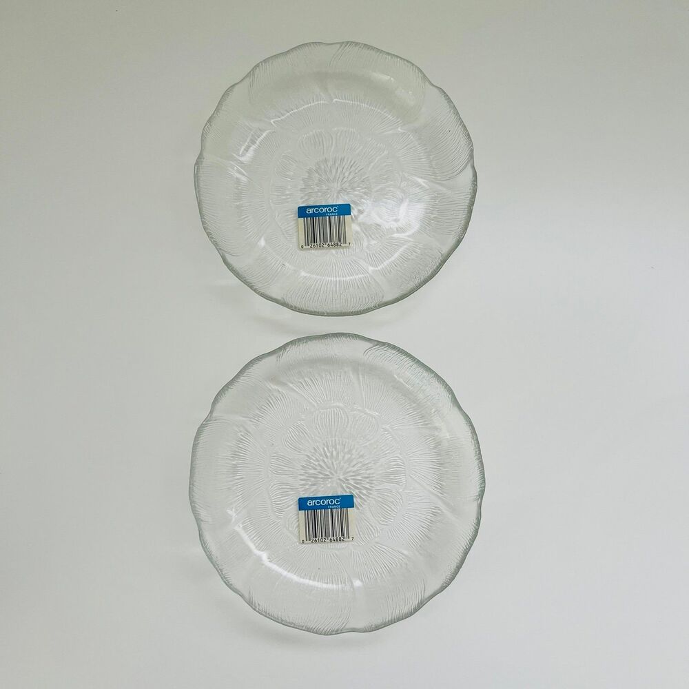 ARCOROC France Fleur Clear Pressed Glass Raised Floral Petal Coupe Soup Bowls, 2